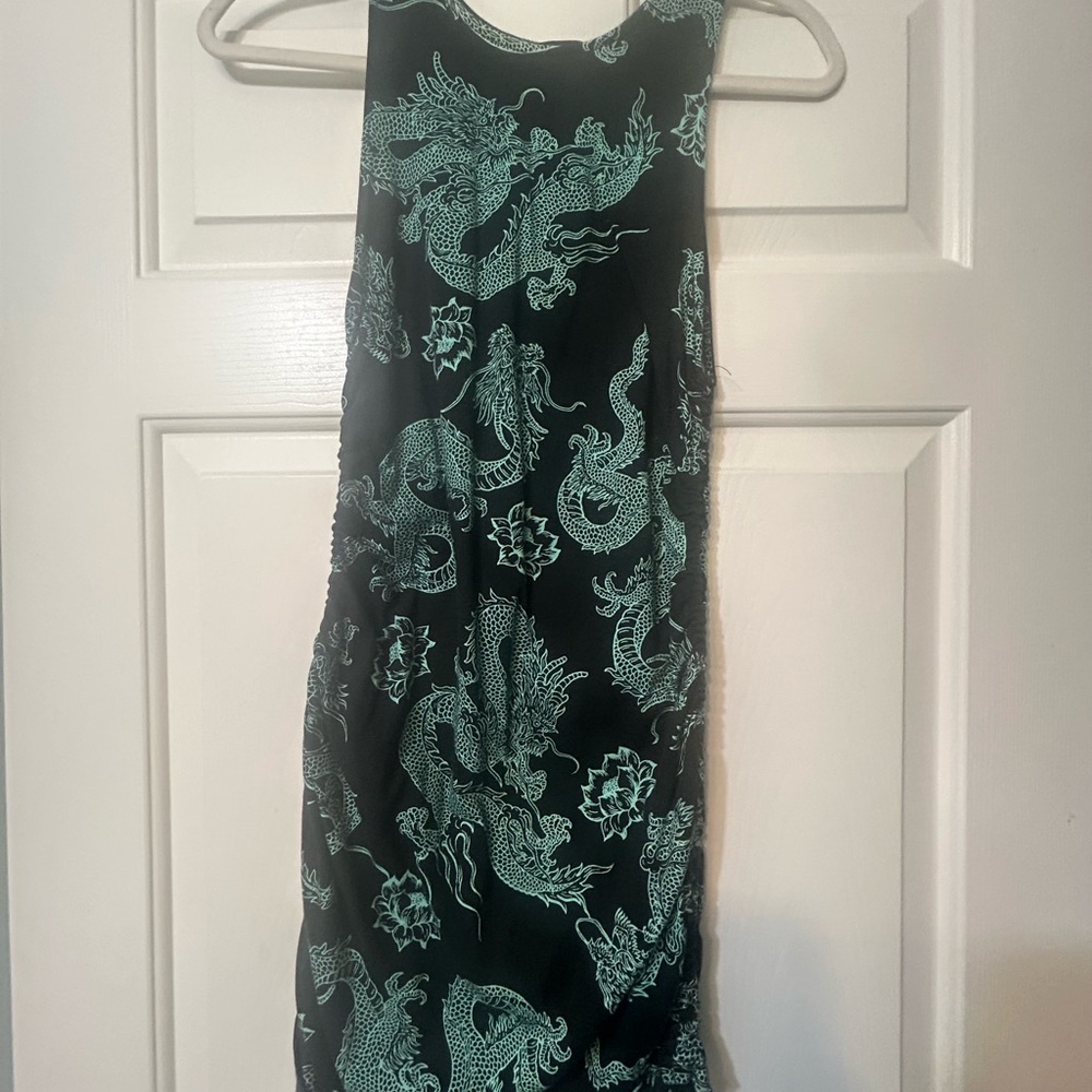 Motel Rocks Black and Green Dragon Print Mini Dress
